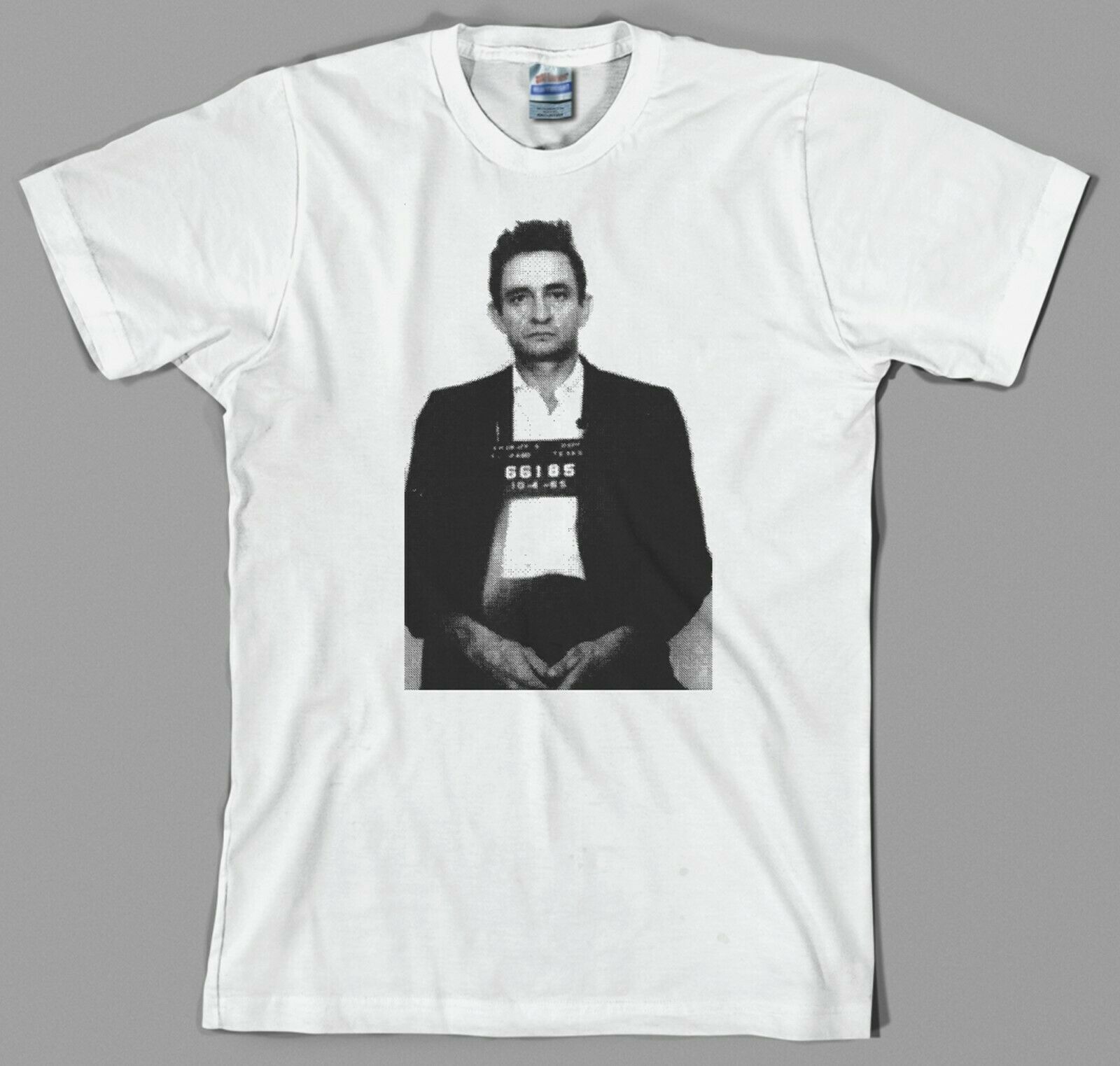 Johnny Cash Mugshot T Shirt, man in black jail prison rock and roll rockabilly
