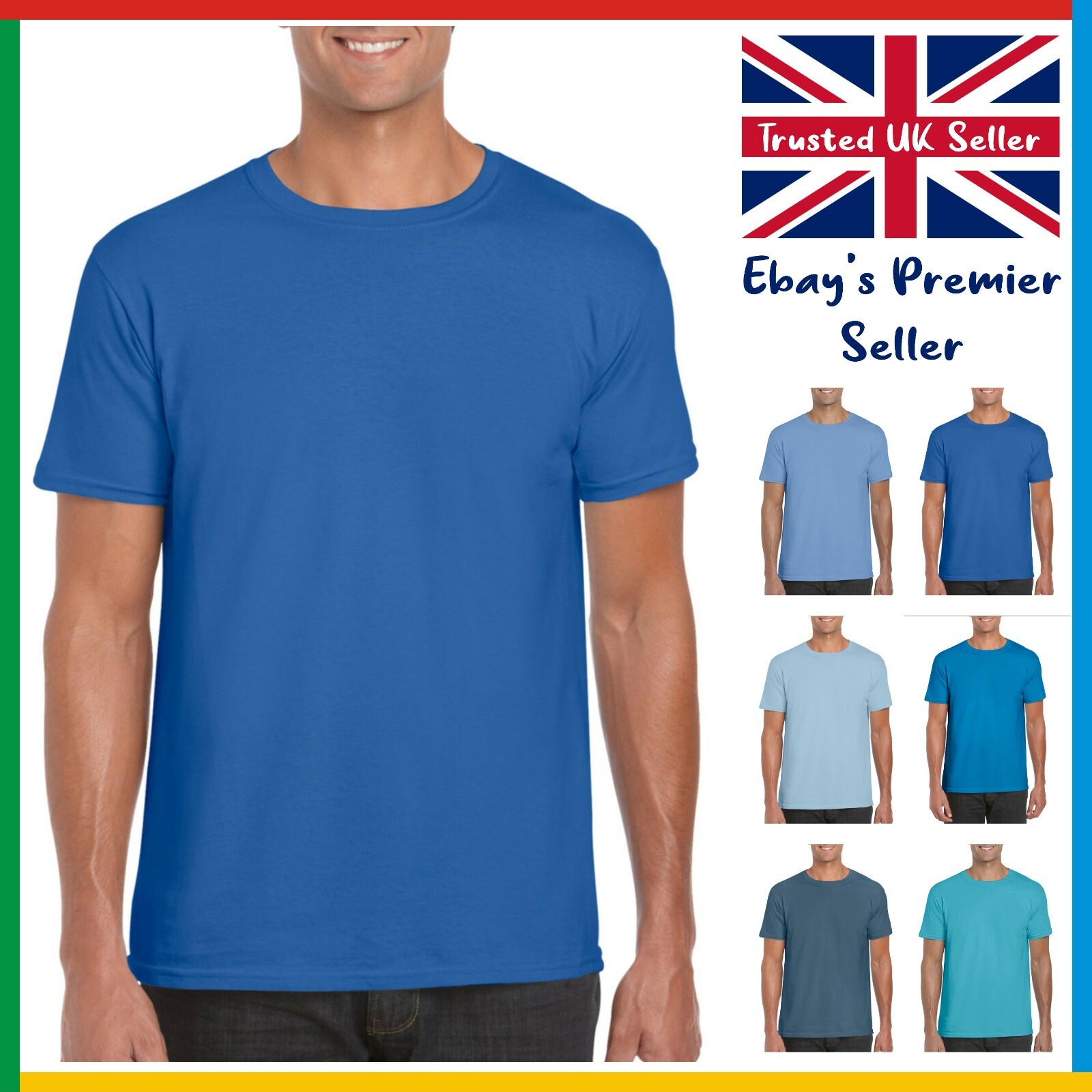 BLUE Gildan Softstyle Ringspun T-Shirt * Mens Plain Tee * Blank GD01 * Shirt