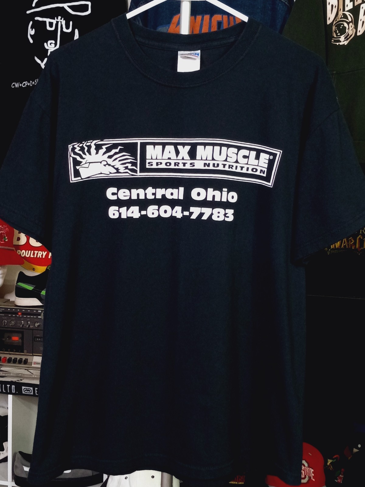 Vintage Max Muscle T-Shirt Mens Large Bodybuilding Gym Supplement Double-Sided