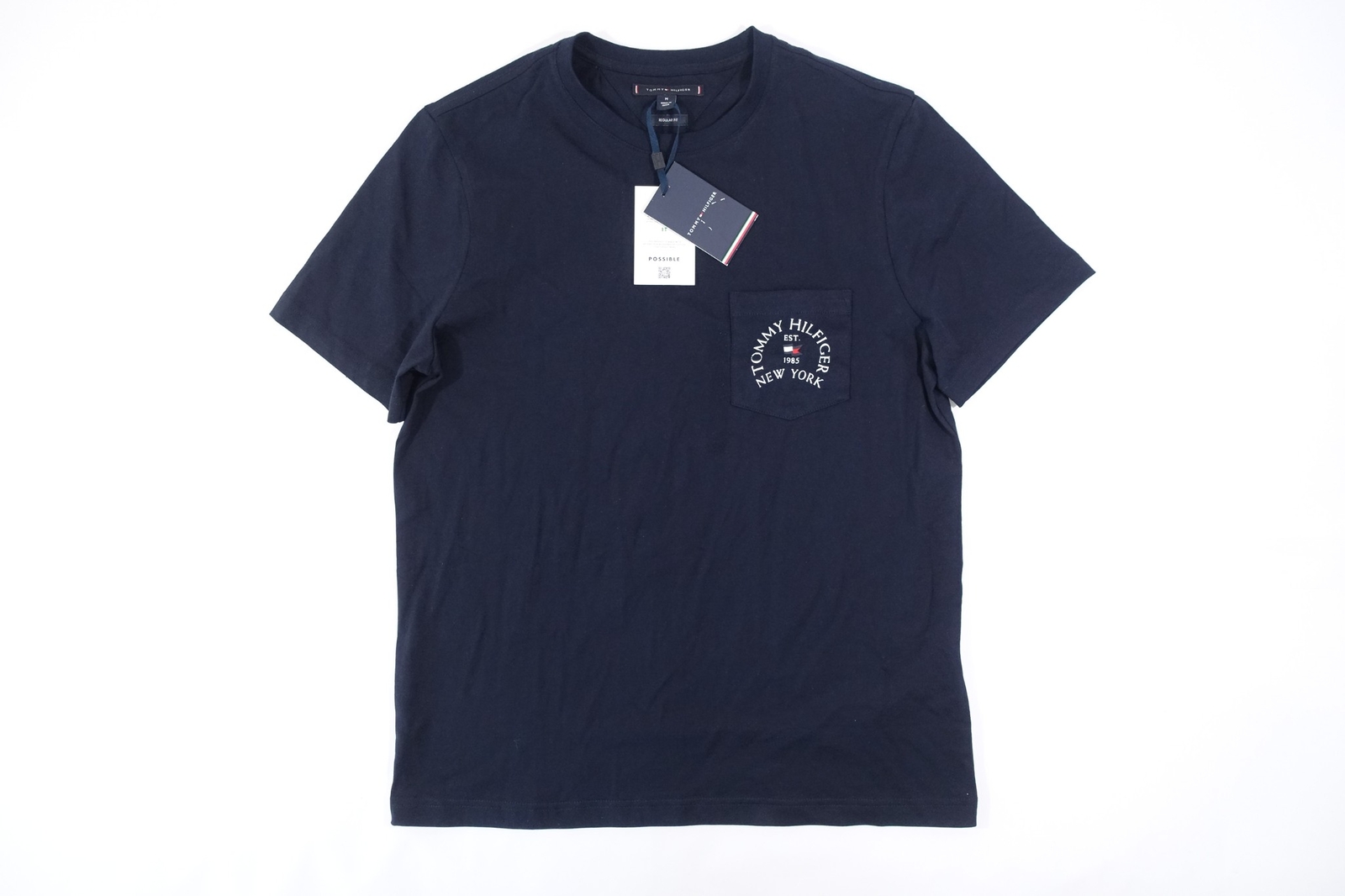 TOMMY HILFIGER NEW YORK DARK NAVY BLUE MEDIUM POCKET TEE TSHIRT MENS DEFECT