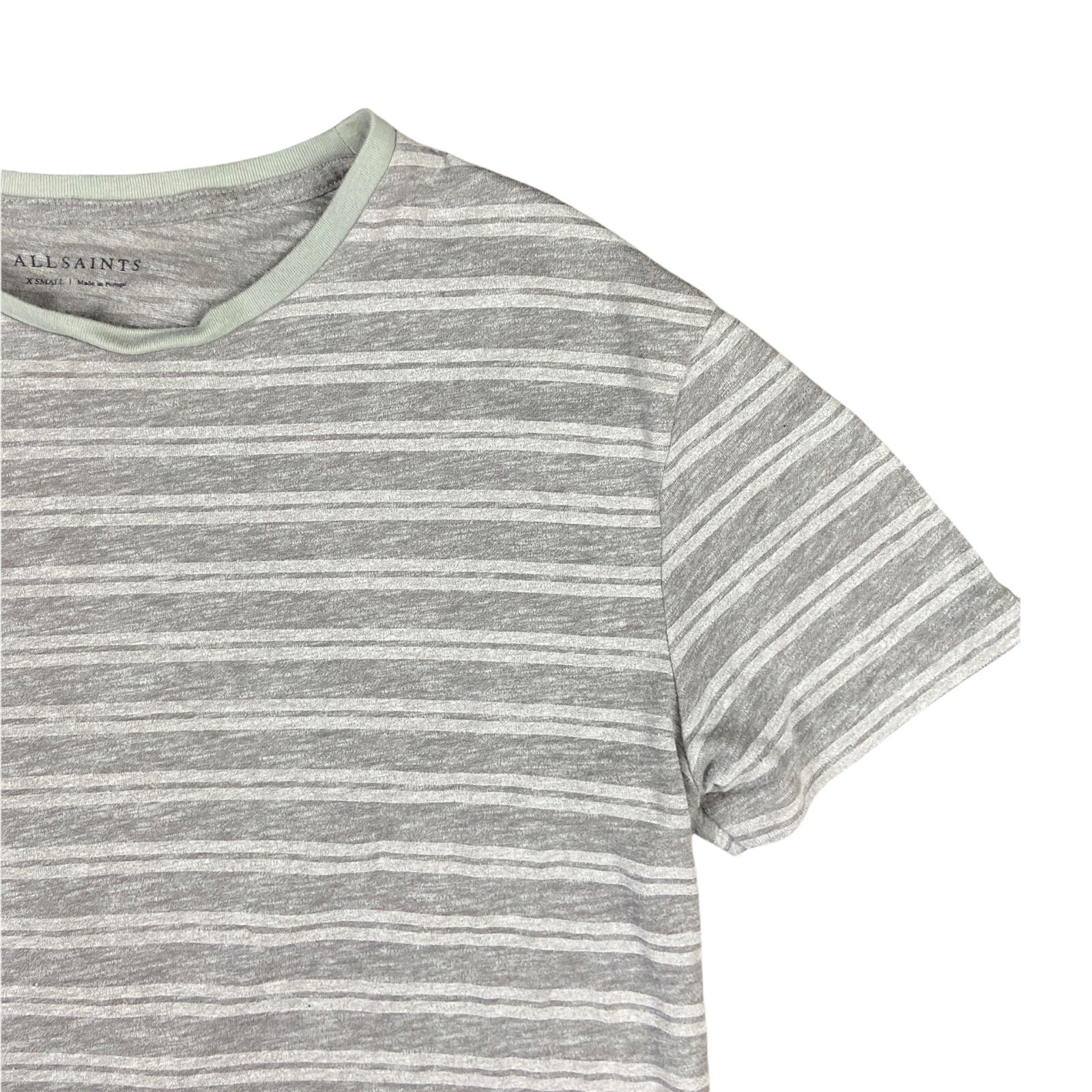 All Saints Light Beige Brown Striped Scoop Neck Short Sleeve TShirt Size XSmall