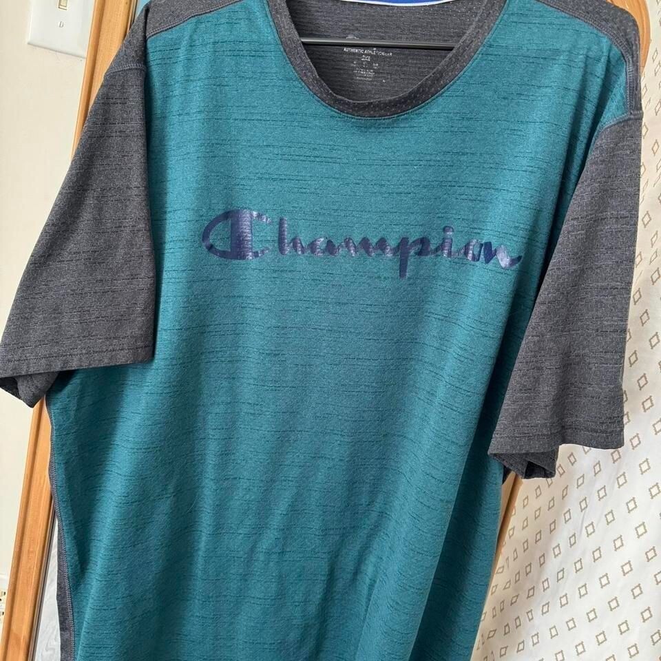 Champion Authentic Athletic T-Shirt Mens XXL Teal Gray Short Sleeve Tee