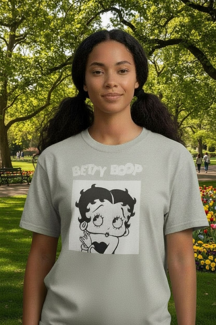 Classic Black and White Betty Boop Heather Gray Graphic Tee T-shirt Cartoon NWOT