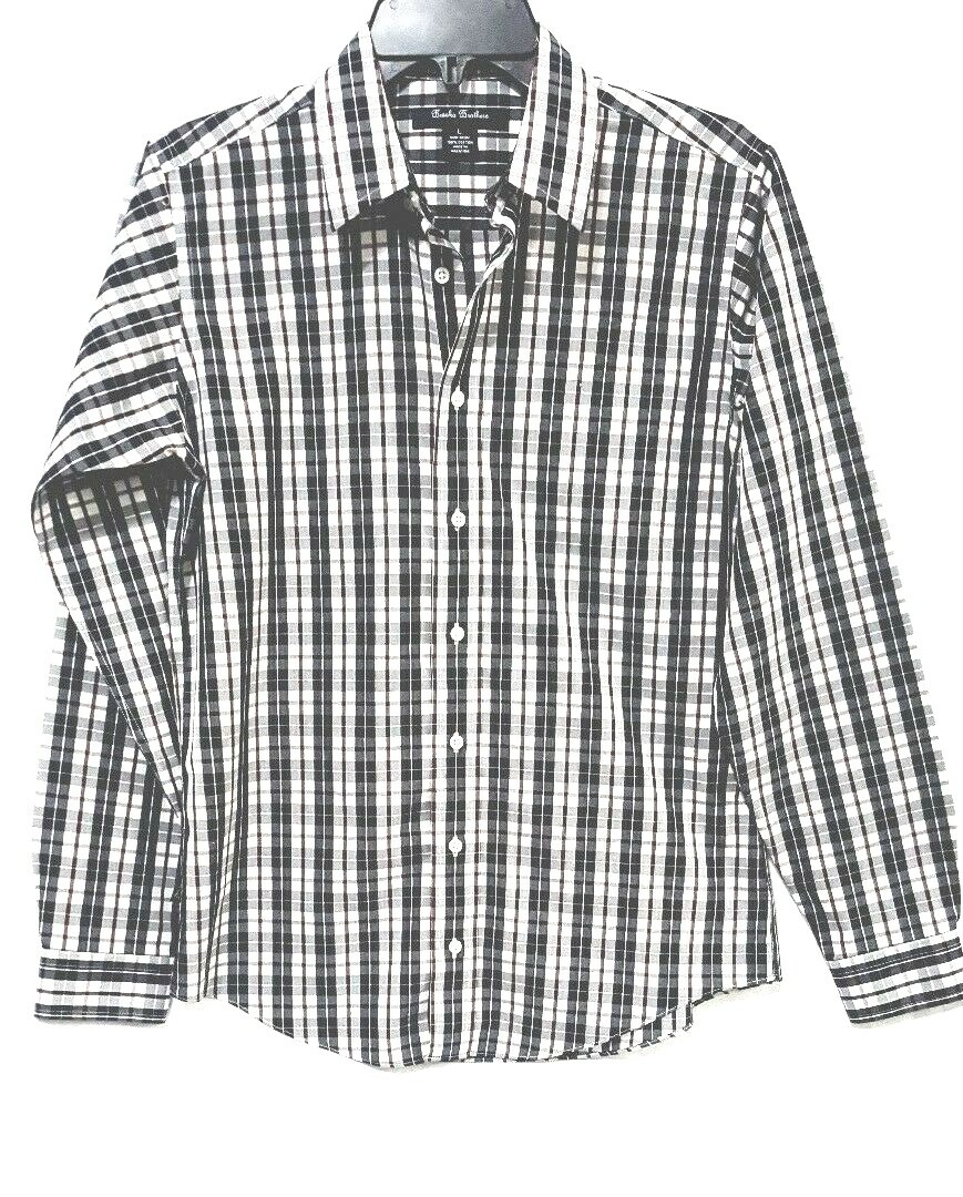 Brooks Brothers Men Shirt Blue/White/Red Plaid Botton Front Non Iron 100% Cotton