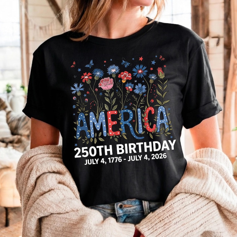 250th Anniversary Shirt 4th of July Flower USA Independence Day Patriotic Tee