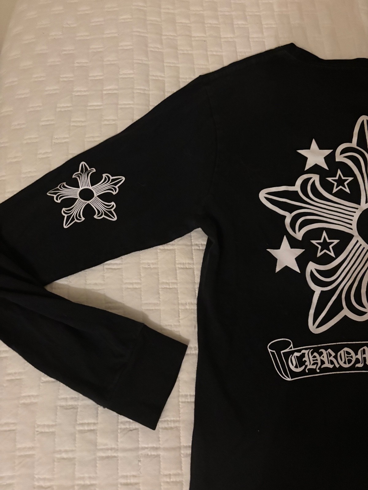Chrome Hearts Men’s T-Shirt Long Sleeve Print Stars Black Size Medium Pocket