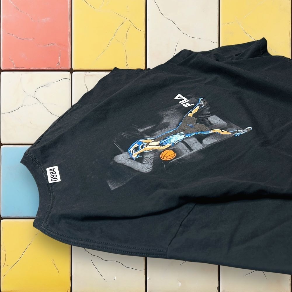 Vintage Fila Basketball Sportswear Shirt 90s Men L Black Streetwear Graphic Tee