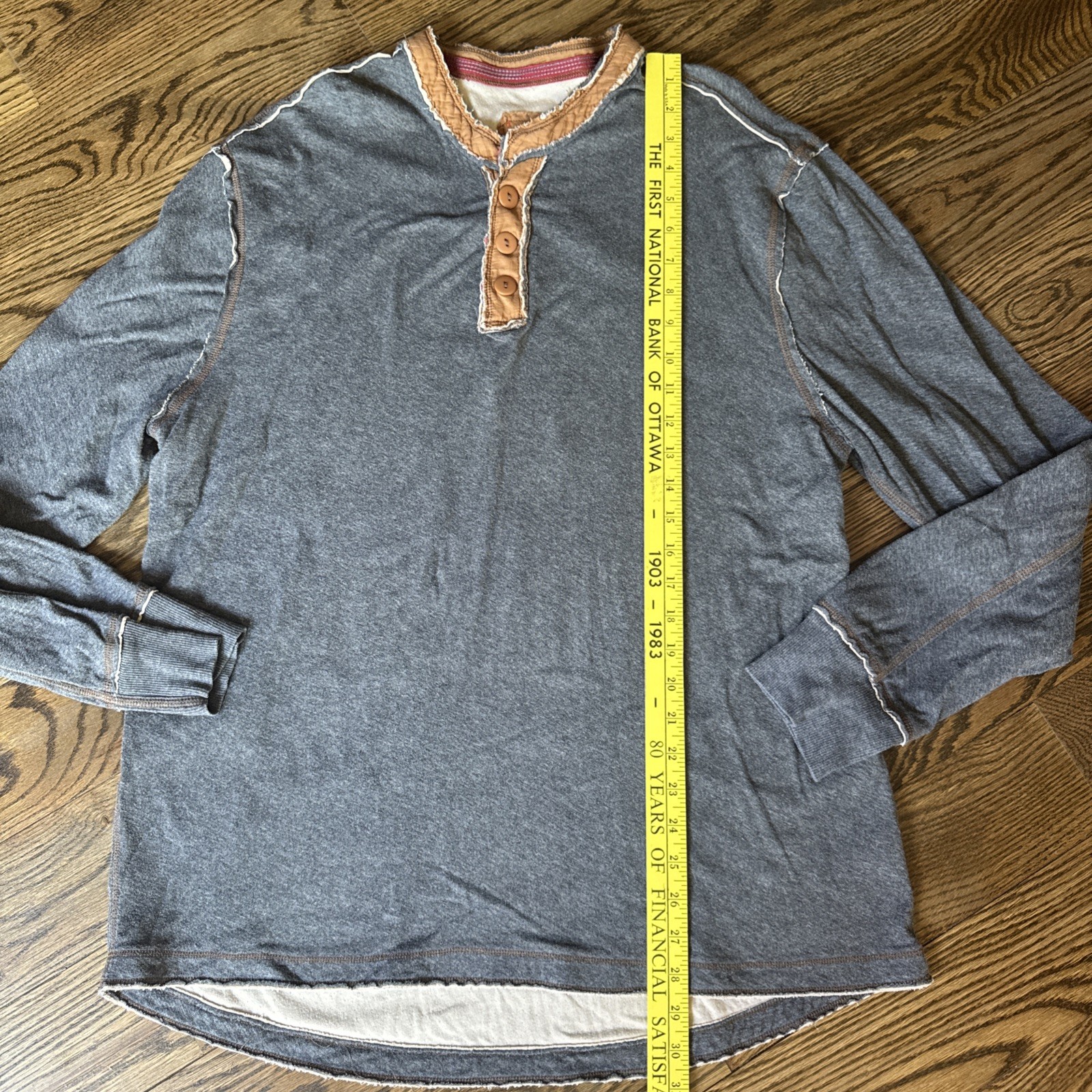 Carbon2Cobalt Mens Large Gray Henley Long Sleeve Shirt Cotton Casual