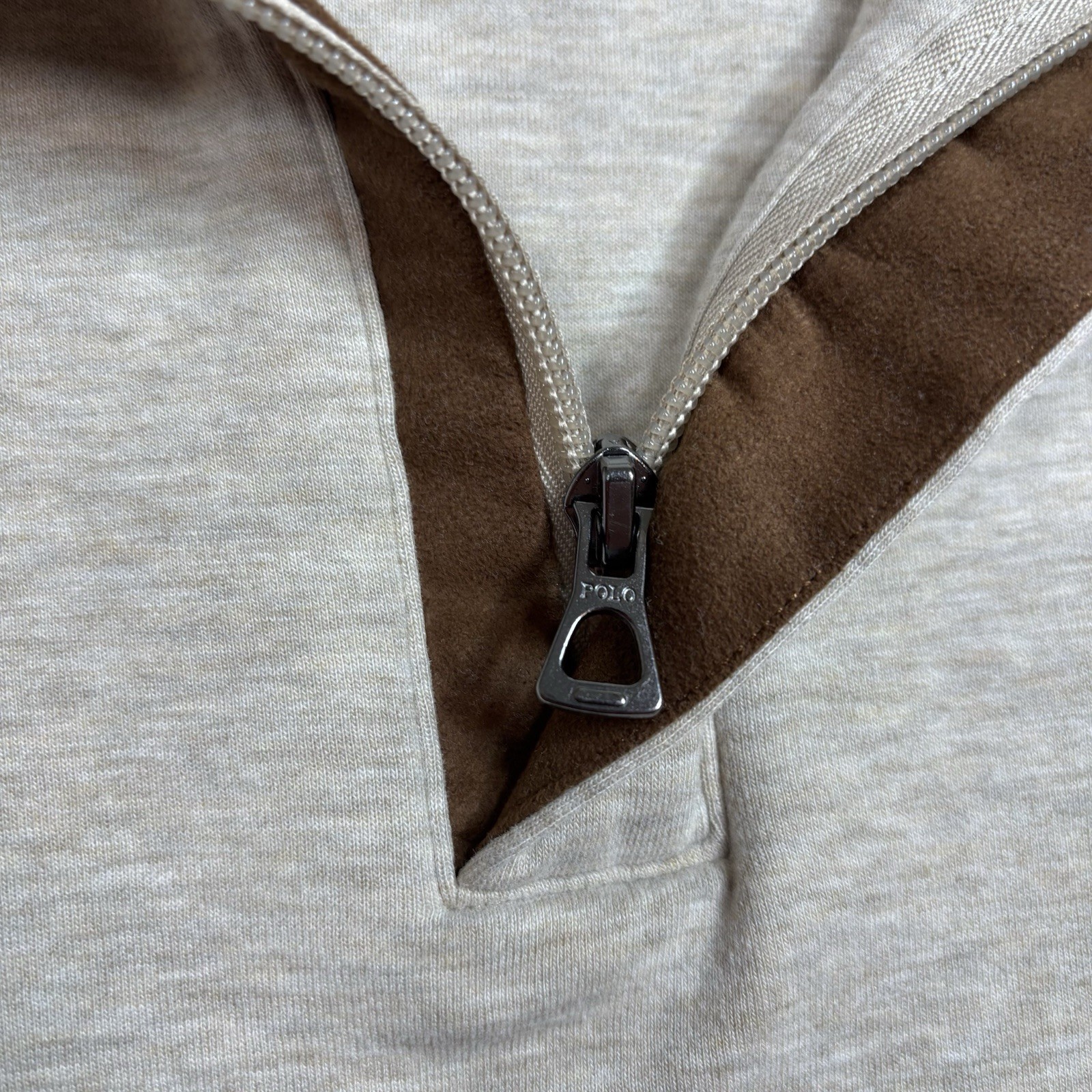 Polo Ralph Lauren 1/4 Zip Sweater LSHZM16 Mens M Beige Brown Zipper Preppy Pony