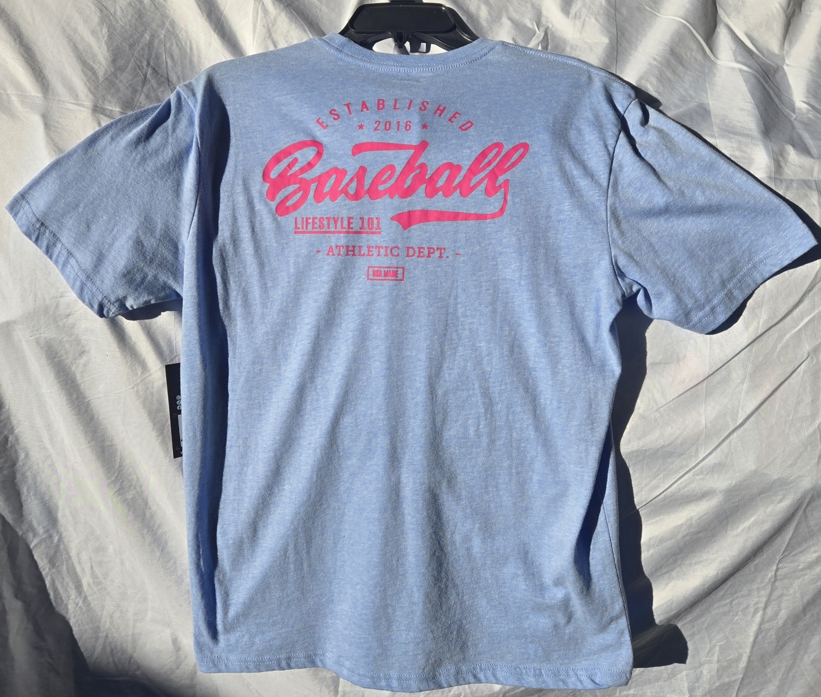 NEW Adult Small BL101 Baseball Lifestyle 101 Blue & Pink Established 2016 Shirt