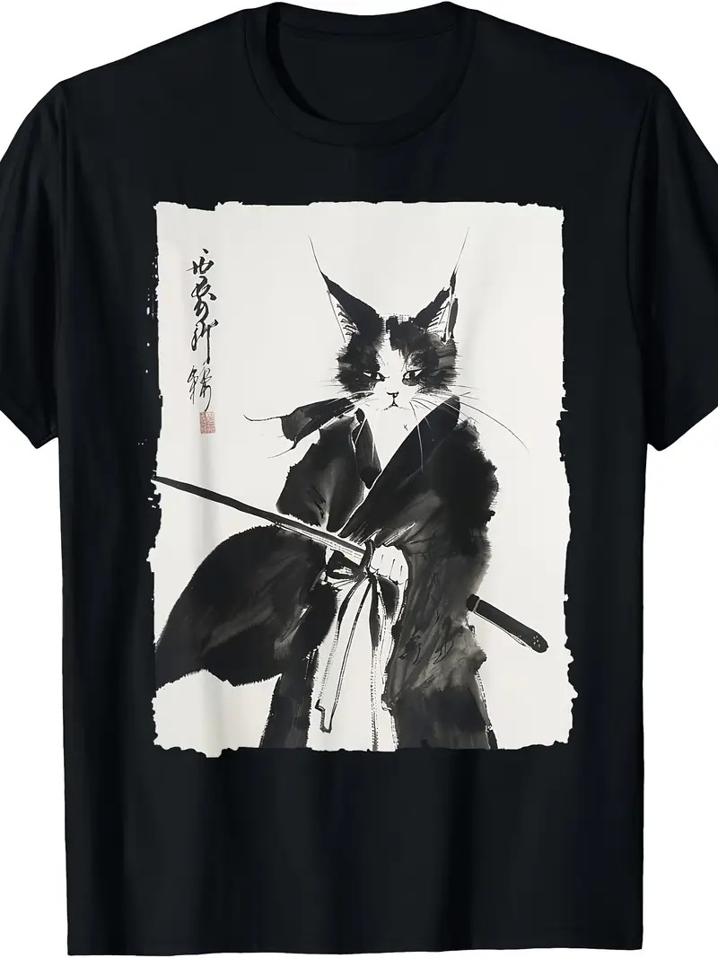 Vintage Ukiyo-e Warrior Art Graphic Cat Art T-Shirt