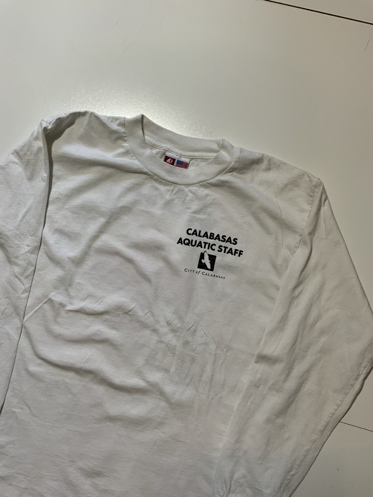 Calabasas Aquatic Staff City Lifeguard Swimming White Graphic L/S T-Shirt Sz. M