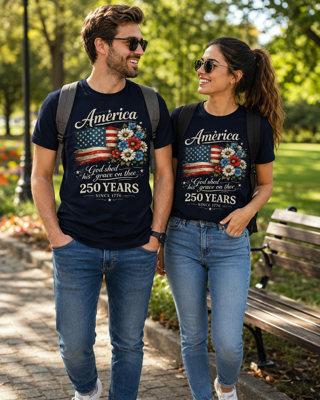 250th Anniversary Flag Floral USA Flag Patriotic 4th of July T-Shirt