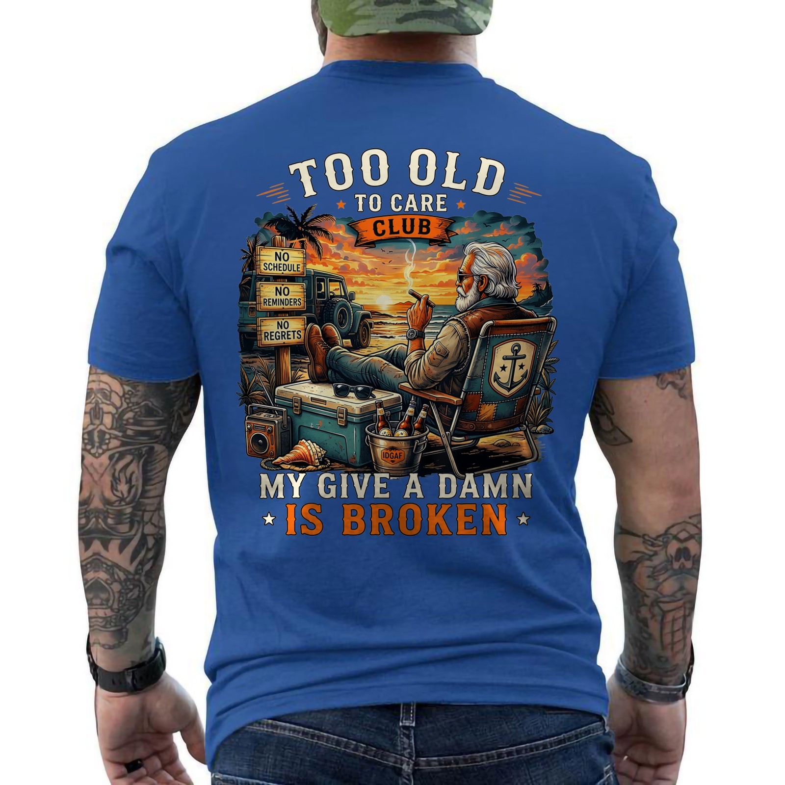 Too Old to Care Club Don’t Care My Give A Damn is Broken Retro ON BACK T-Shirt
