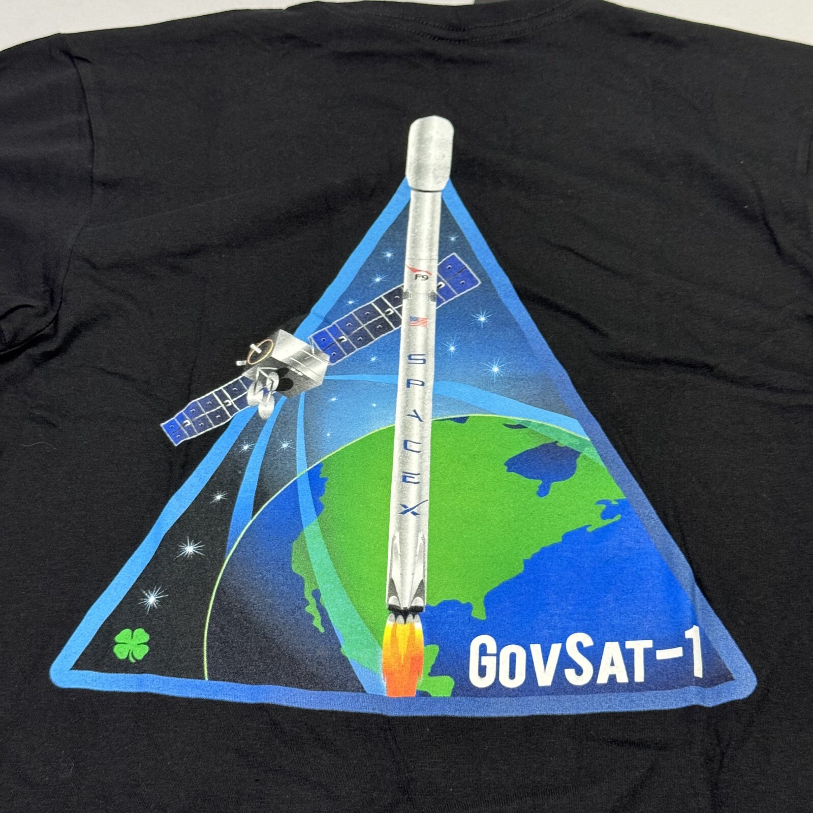 Space X Flacon 9 NWT T-Shirt Short Sleeve GovSat-1 Cotton Black Men’s Small
