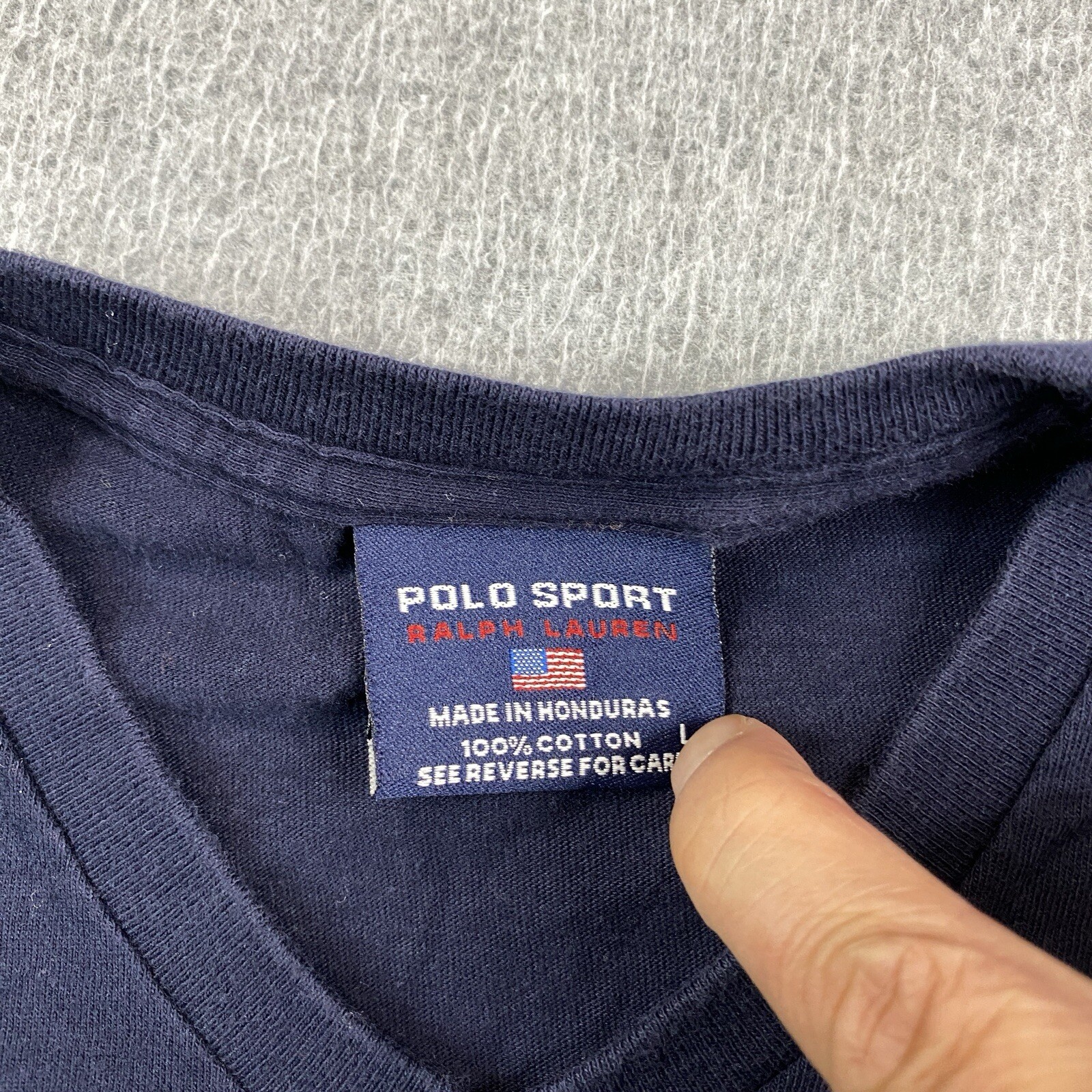 Polo Sport Ralph Lauren Shirt Mens Large V-Neck Cotton Navy Blue Preppy Casual