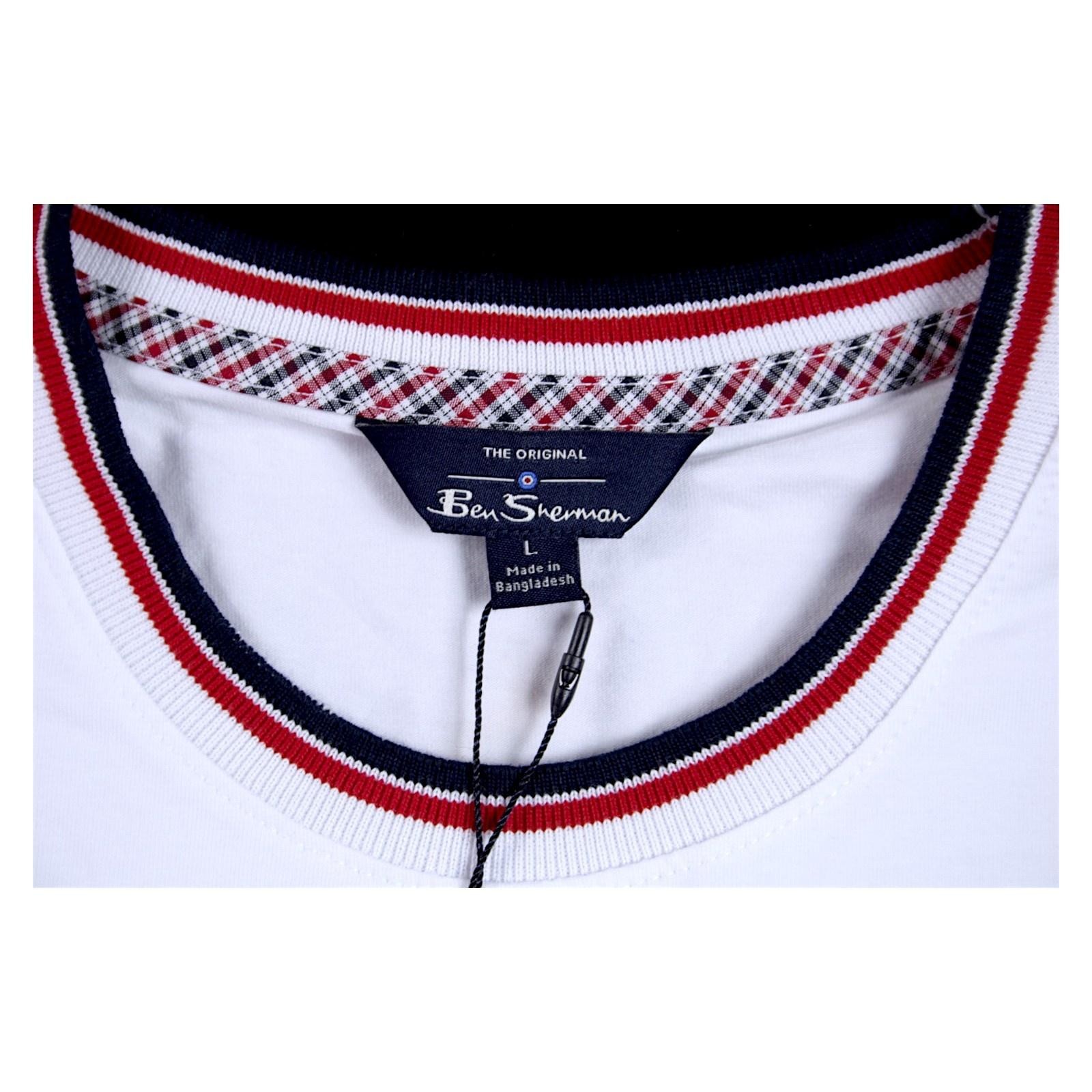 Ben Sherman Shirt Mens L White Stripe Crewneck Cotton Stretch Tee $69 NEW