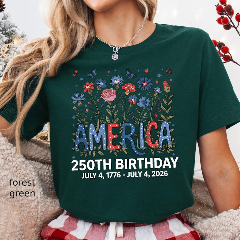 250th Anniversary Shirt 4th of July Flower USA Independence Day Patriotic Tee