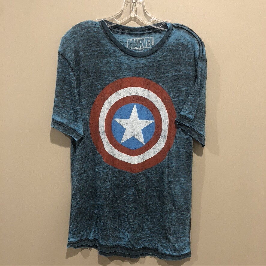 MARVEL Teal Black Ash Capt. America T-Shirt Sz Med (E1569)