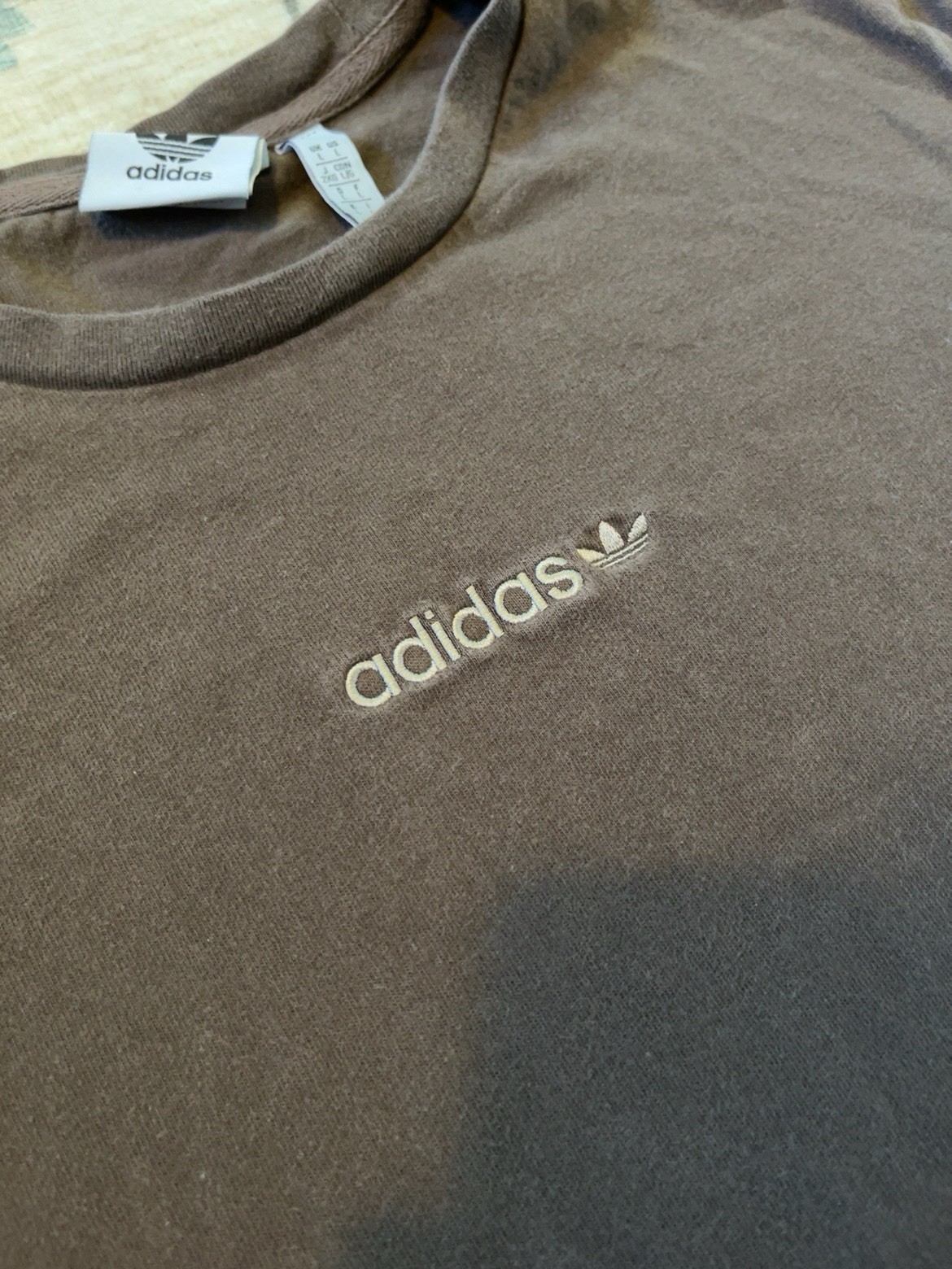 Adidas Originals Brown Embroidered Trefoil Logo T-Shirt Large Back Logo Men’s
