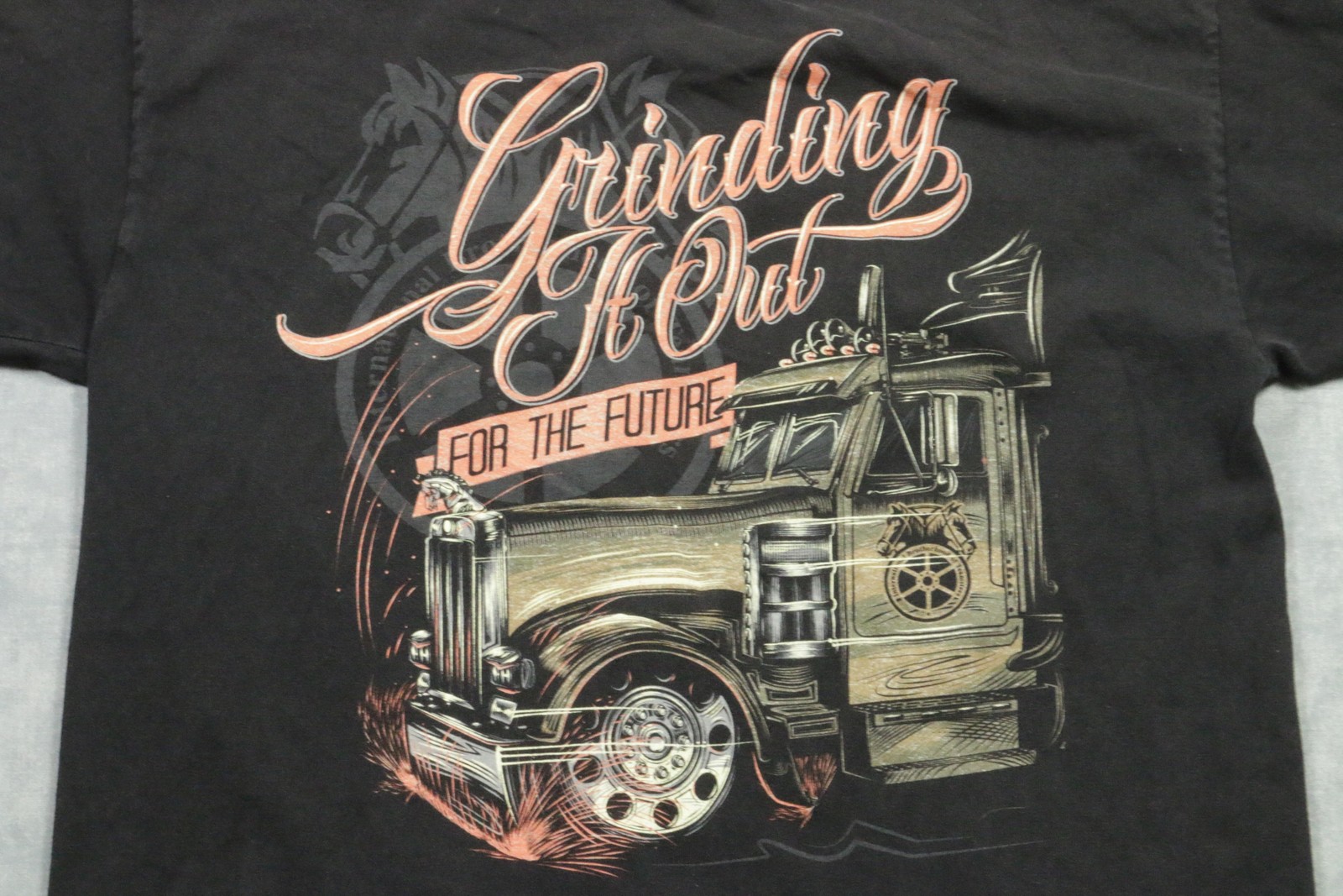 Bayside Hollywood Teamsters Shirt Mens Large Black Grinding Trucker Graphic Tee