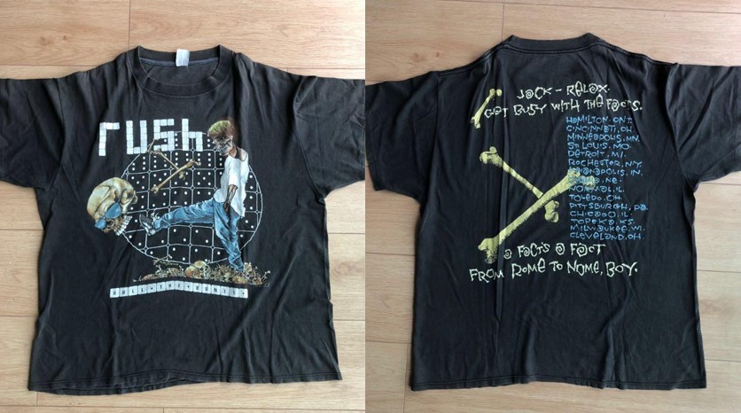 Double sided Rush band retro style black t-shirt S-5XL QT8566