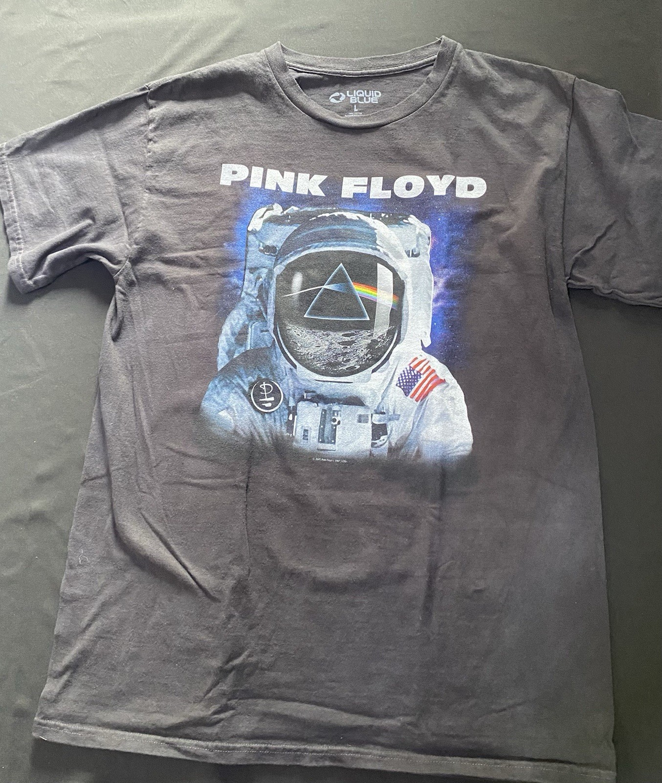 029Liquid Blue Pink Floyd Spaceman Tee Dark Side Of The Moon Astronaut Black Lg