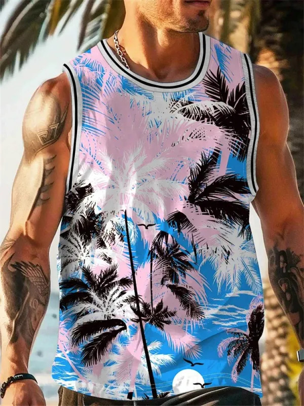 Summer Tank Top Men’s Hawaii Beach Casual Clothing Quick Drying Silk Fit.