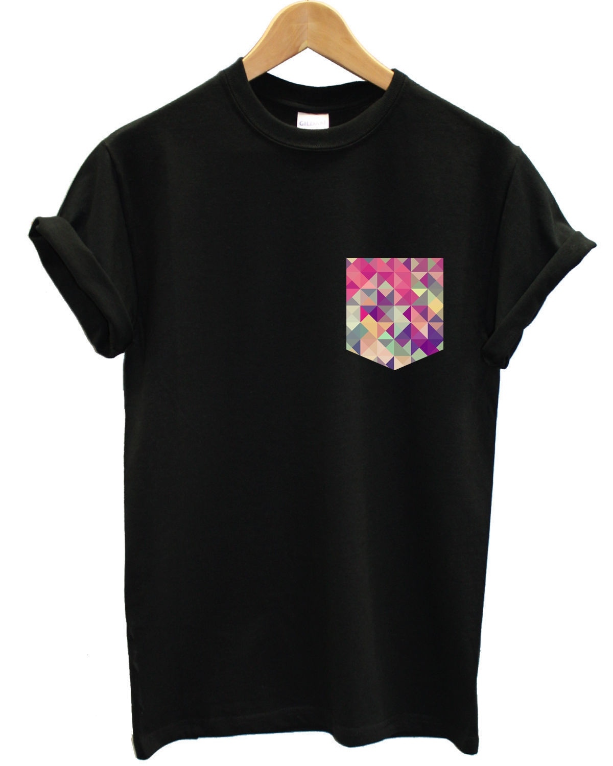 GEOMETRIC TRIANGLES PRINTED POCKET T SHIRT TEE MENS RETRO GEOMETRY SHAPES