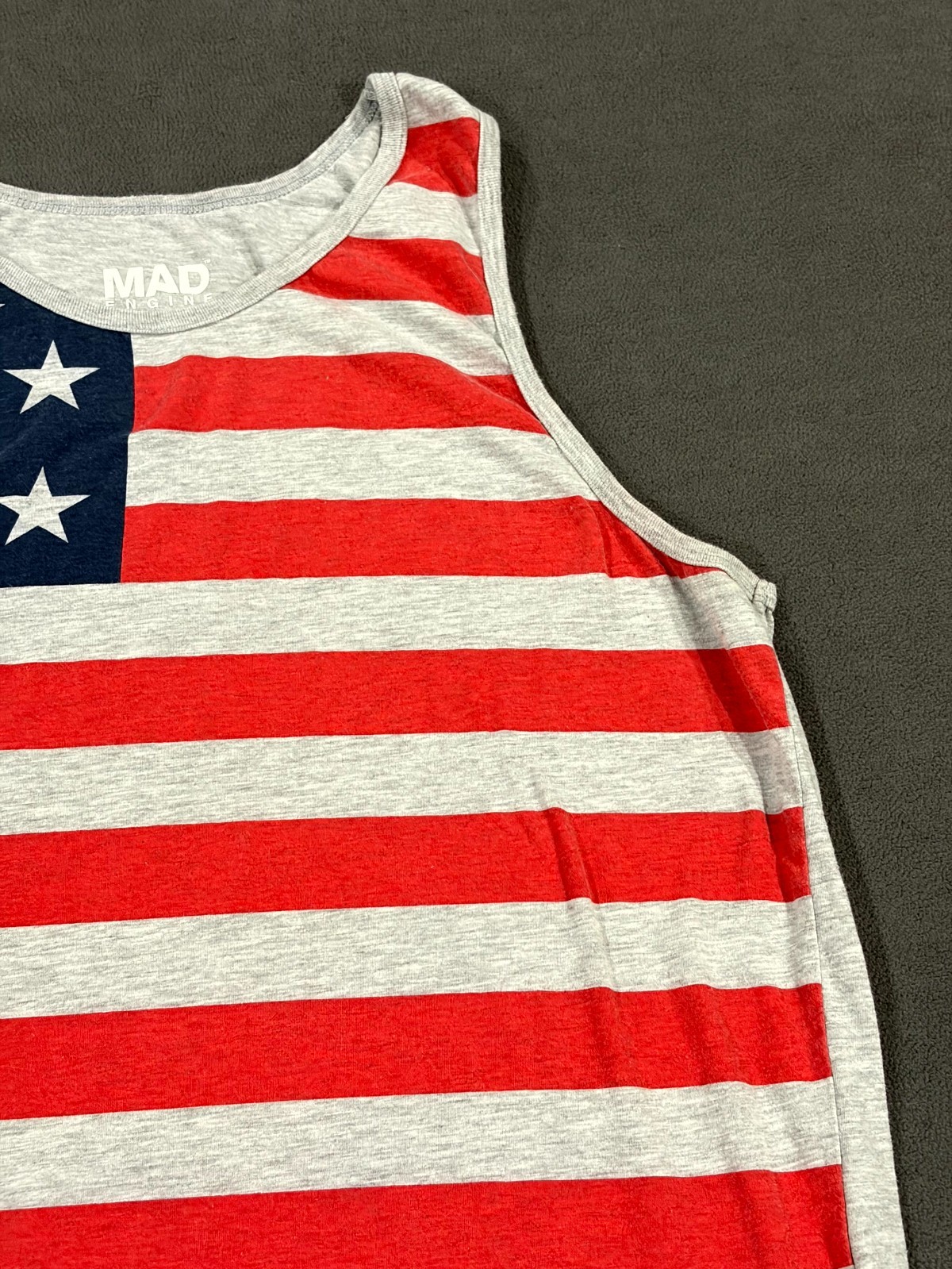 Mad Engine Tank Top Mens Large Multicolor Striped American Flag Graphic Print