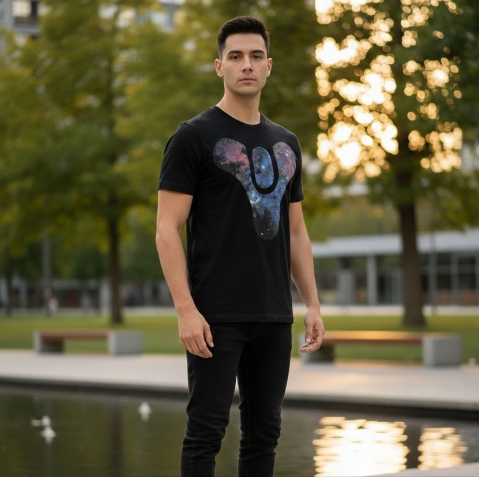 Destiny Video Game T-Shirt Men’s Medium Black Galaxy Tricorn Logo Bungie Rare