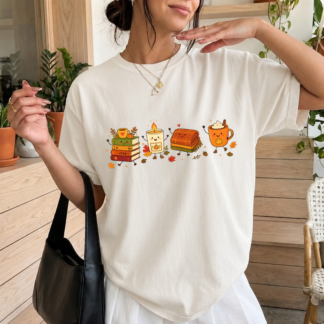 Cozy Season T-Shirt Cute Fall Books Candle Pumpkin Spice Latte Graphic Tee