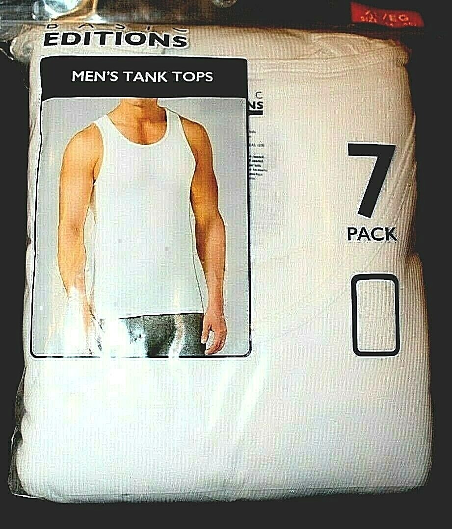 Basic Editions Men’s 7-Pack White Tank Top Sleeveless Shirt L-XL (44-46″)