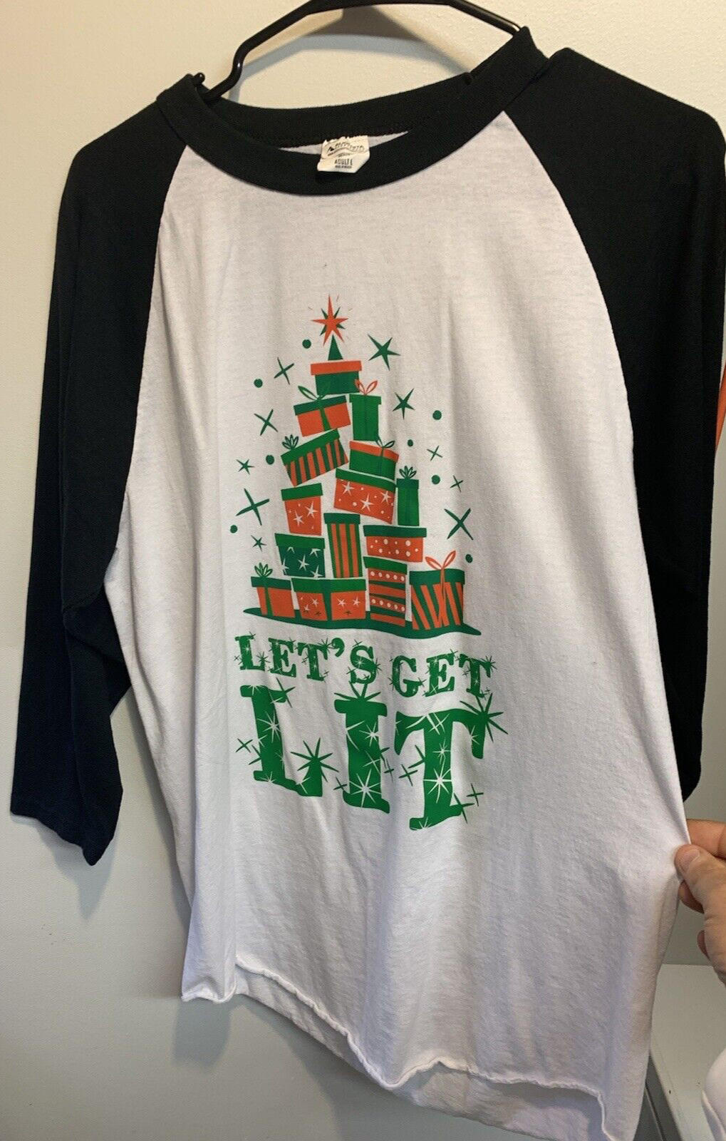 Vintage AUGUSTA SPORTSWEAR 3/4 Sleeve Christmas T-Shirt (Let’s Get Lit!) Size L