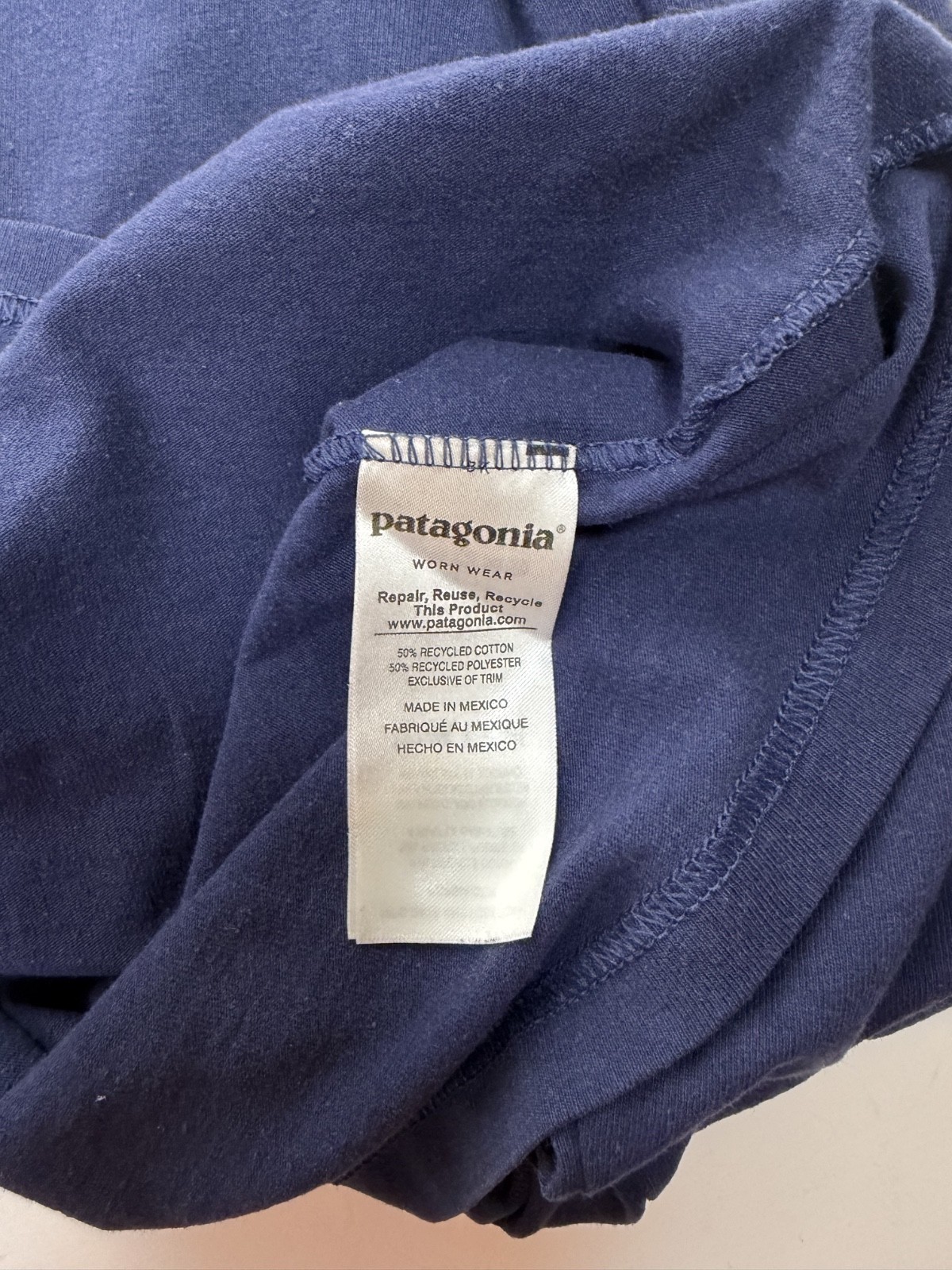 Patagonia Worn Wear Mens Long Sleeve T Shirt Blue Large Big Logo Cotton Tee