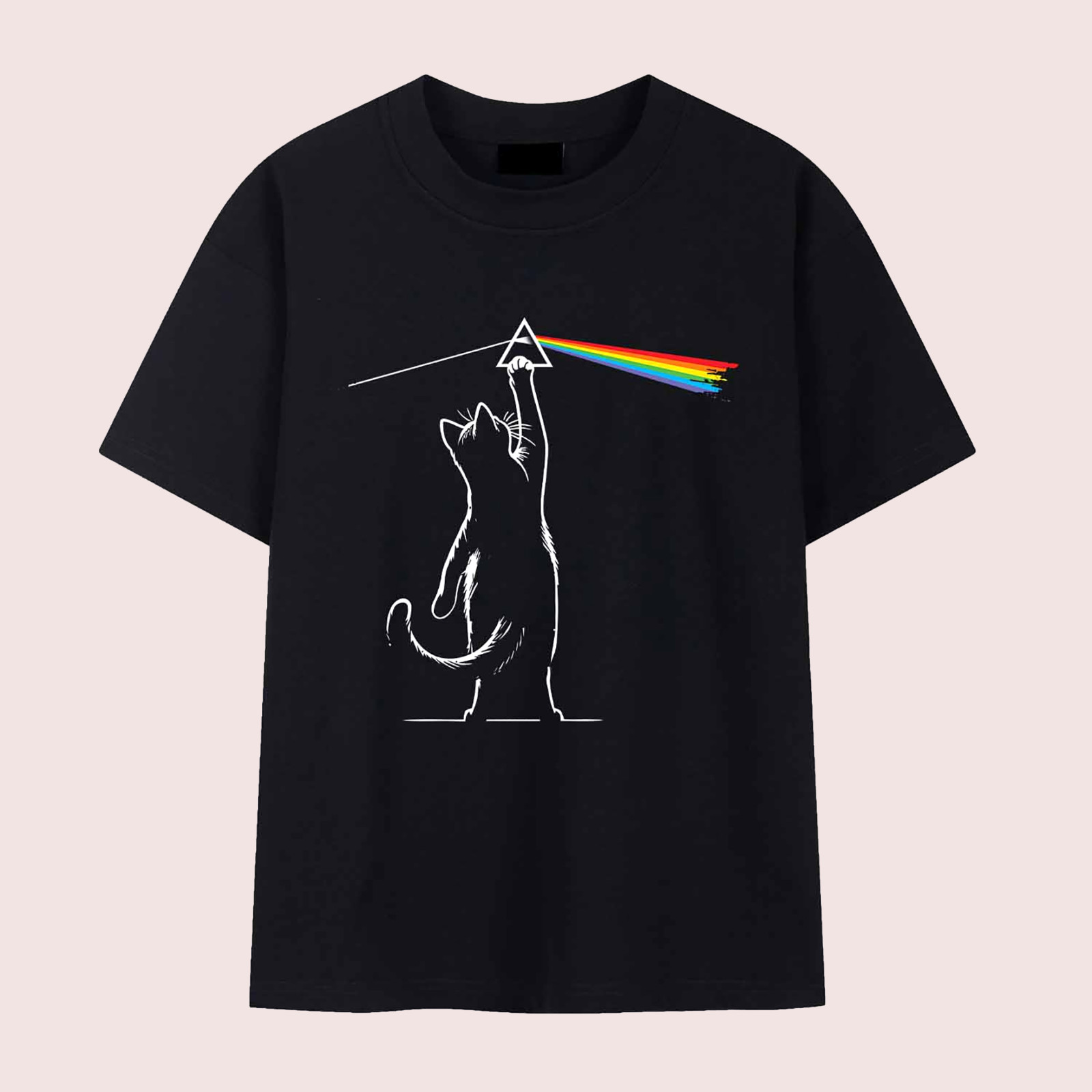 Pink Floyd Cat Dark Side Of The Moon Funny Black Unisex T-shirt Size S-5XL