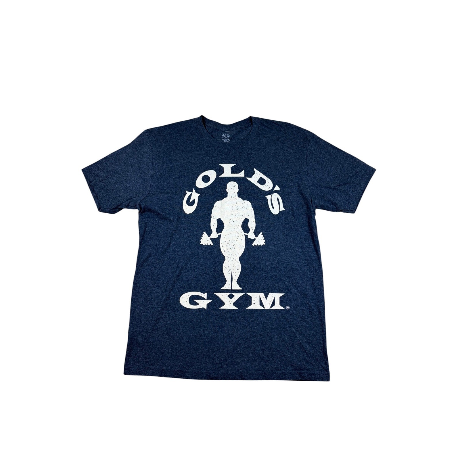 Golds Gym Mens Graphic T-Shirt Blue Heather Joe Gold Logo Large L Short Sleeve