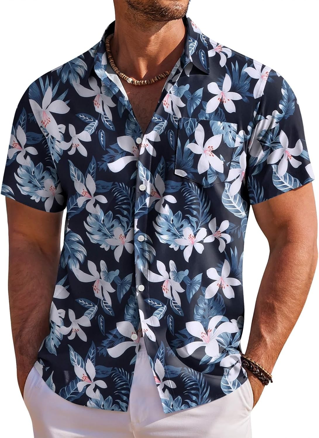 Men’s Hawaiian Shirt Short Sleeve Floral Button Down Tropical Beach Holiday Top