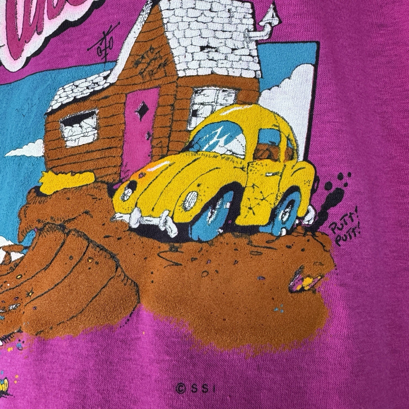 Vtg 80s Lifestyles of Poor & Unknown Top Half Tropix Pink Single Stitch Tee Sz L