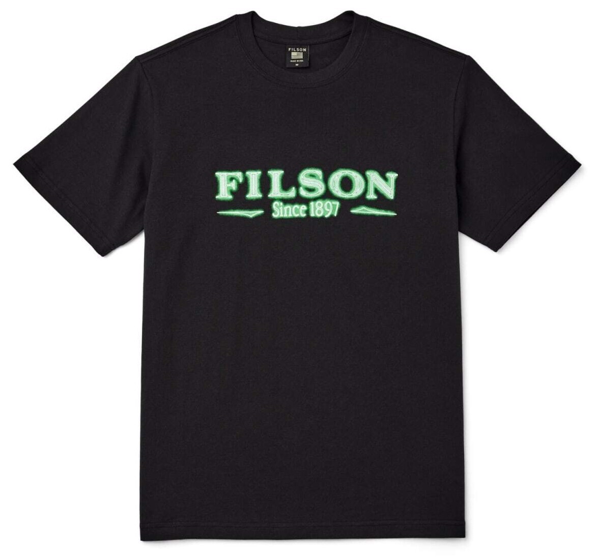 Filson Pioneer T-Shirt 20233185 Made In USA Black Neon Green Since 1897 Logo Tee