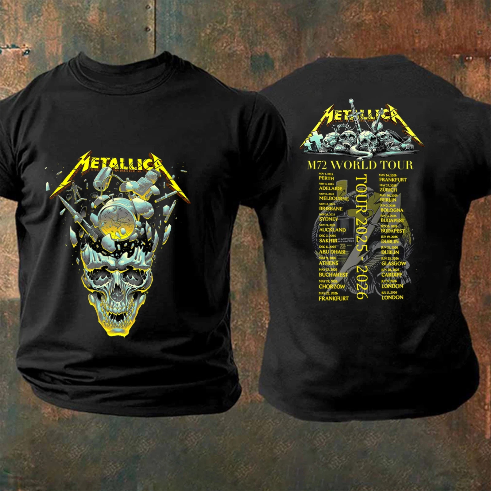 Metallica M72 Tour Shirt 2025 2026 World Tour Mens Black Heavy Metal Tee