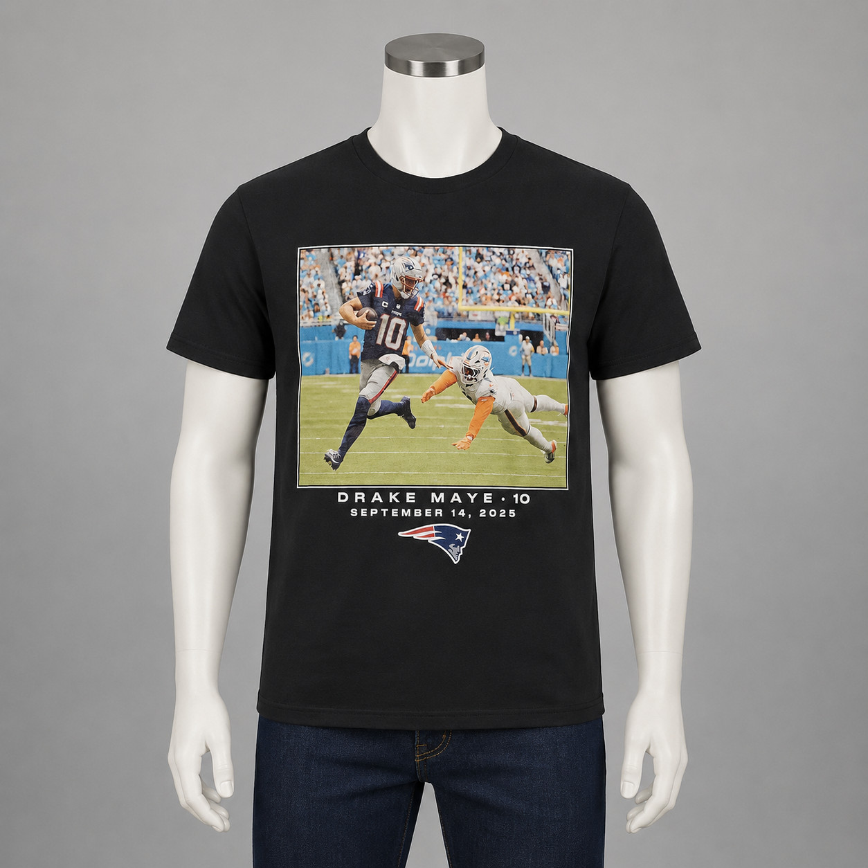 Drake Maye New England Patriots Black NFL Flashback Week 2 T-Shirt – Small