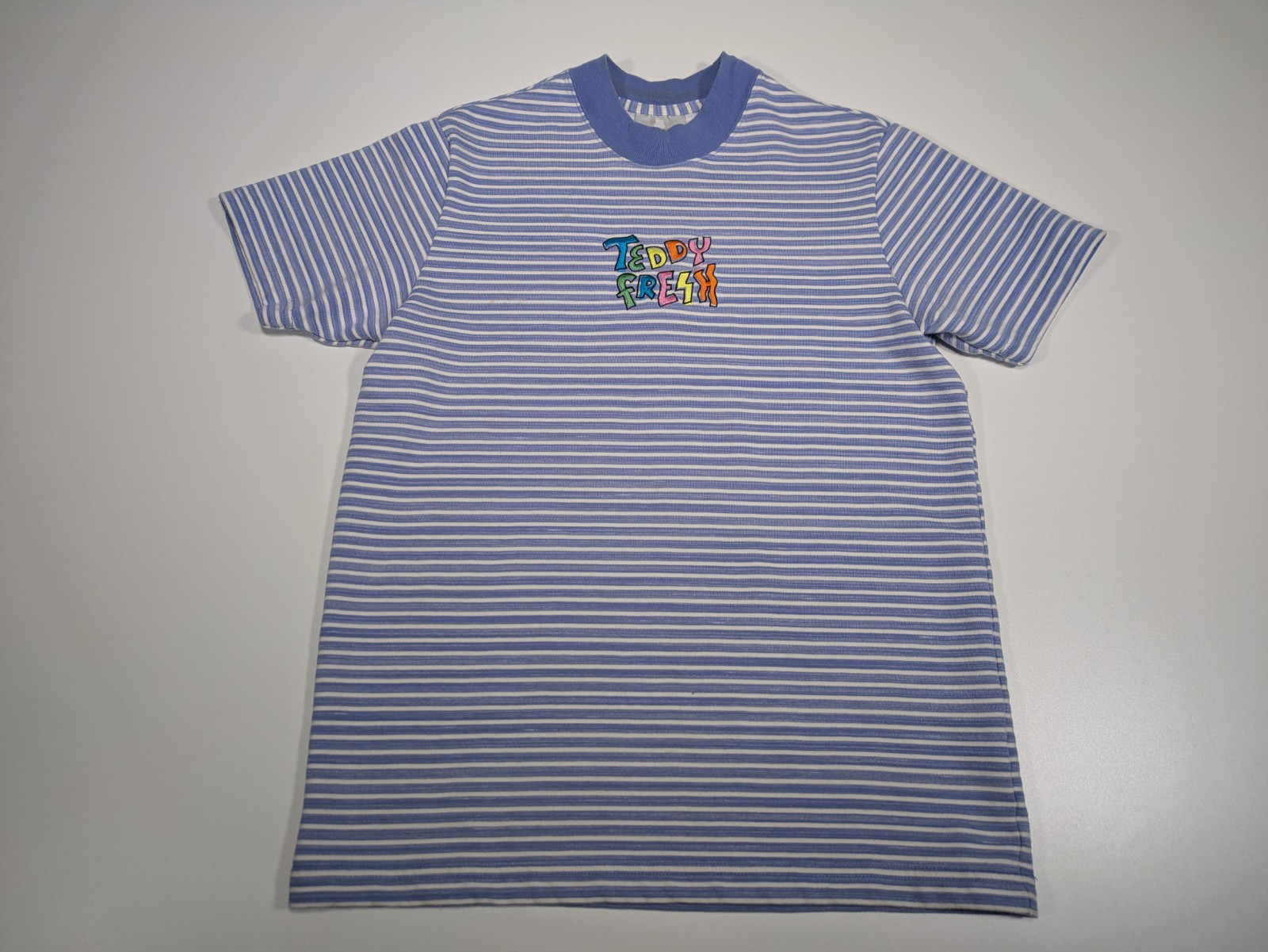 Teddy Fresh T Shirt Men S Blue Stripe Logo Short Sleeve 100% Cotton Embroidered