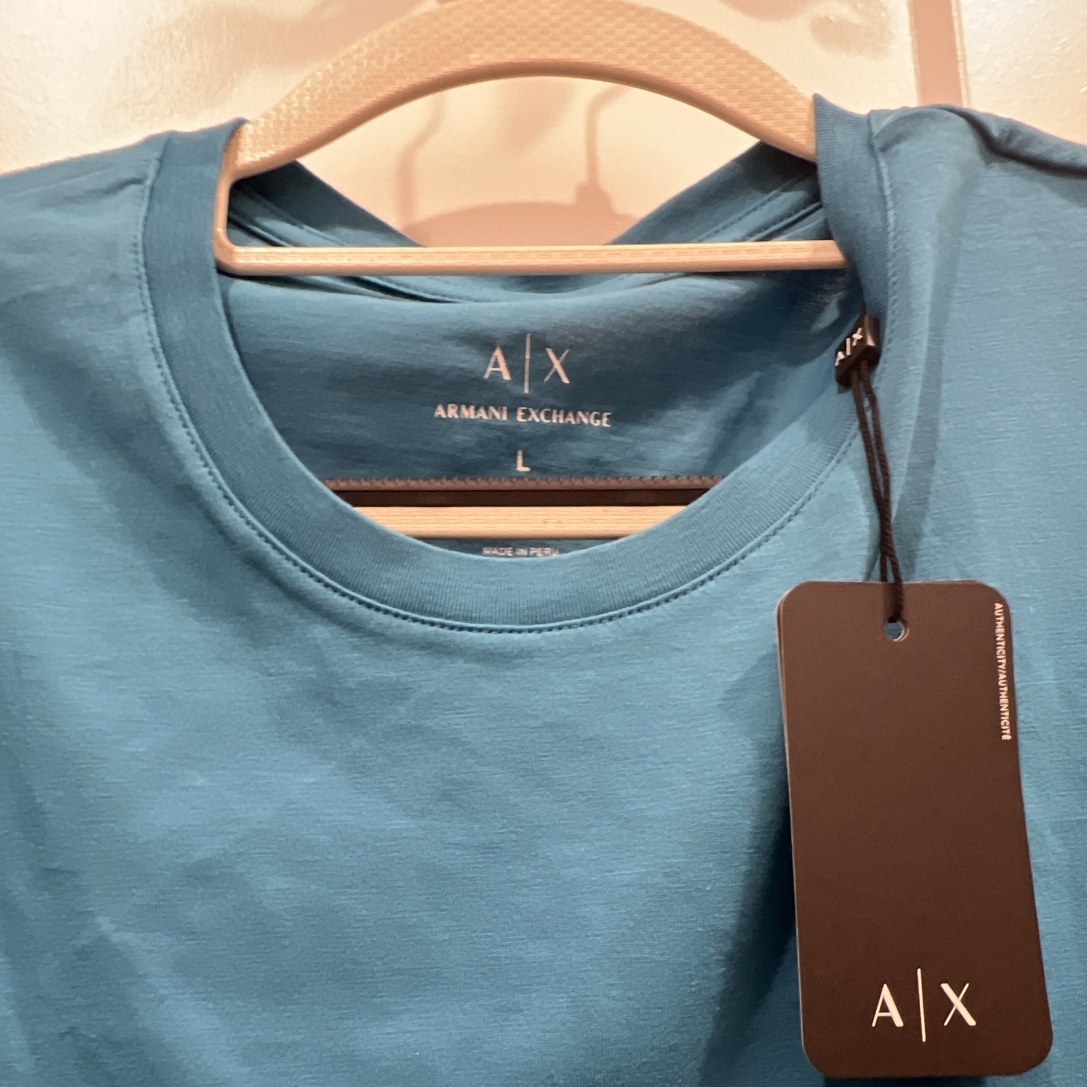Armani Exchange Men’s Blue Solid Logo Short Sleeve Crew Neck T-Shirt Size L