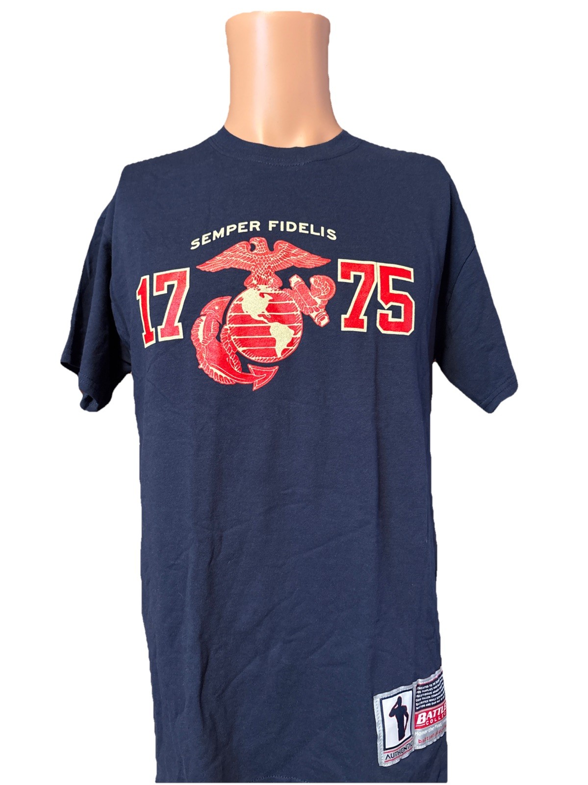 Battlefield Collection Semper Fidelis Marines Navy Blue & Red Shirt Size Medium