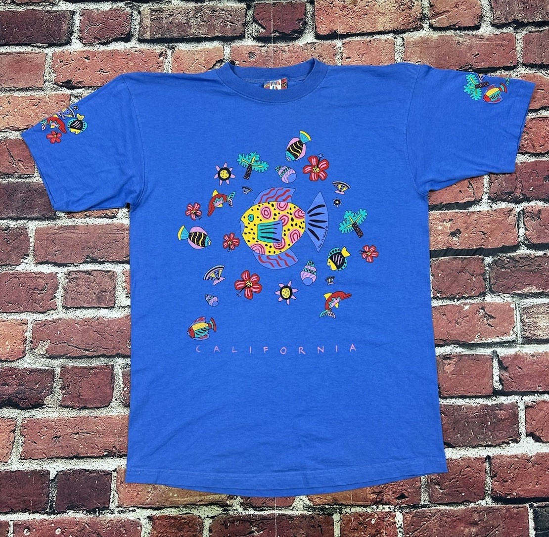 Vintage Viva La Wombat T Shirt California Beach Fish Art Tee 90s Made in USA XL
