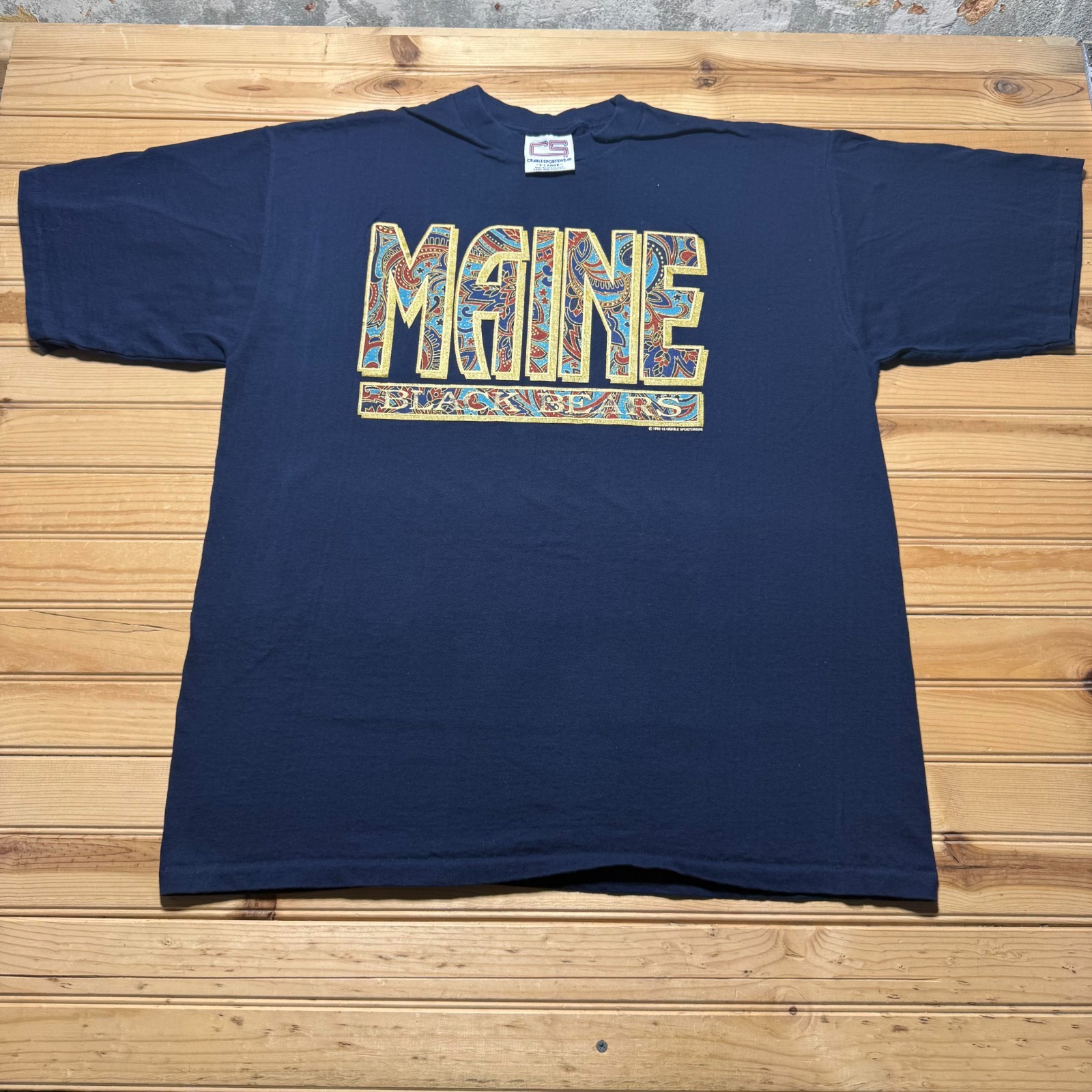 Vintage 1992 University Of Maine Black Bears College Paisley Boho T-Shirt – XL