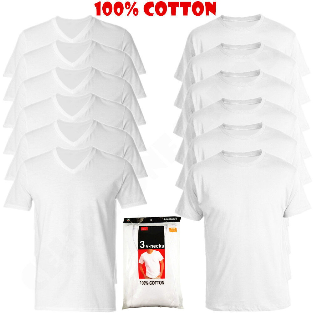 Men’s Crew-neck T-Shirt, White /Black 6 Pack “100% Cotton & Tagless”