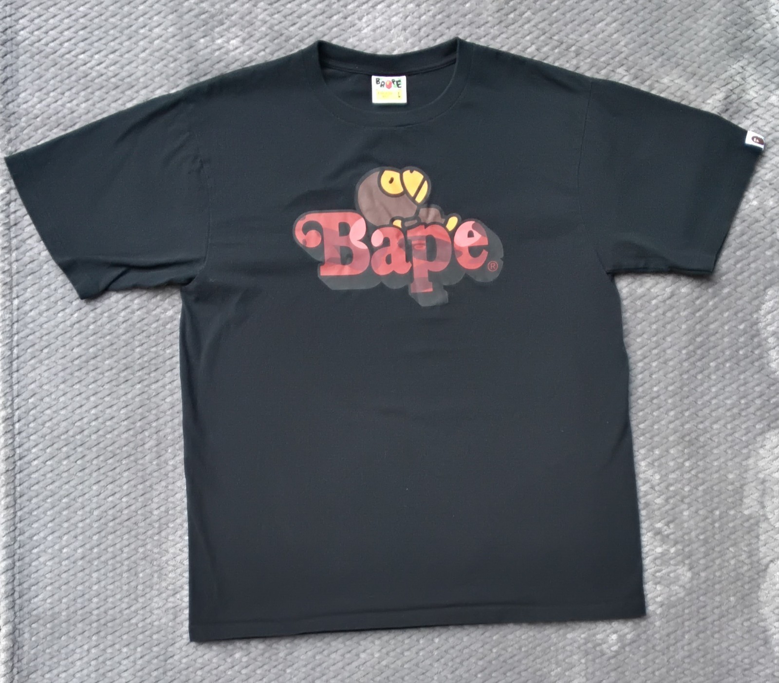 BAPE Red Color Camo Baby Milo Script Logo Tee Black L