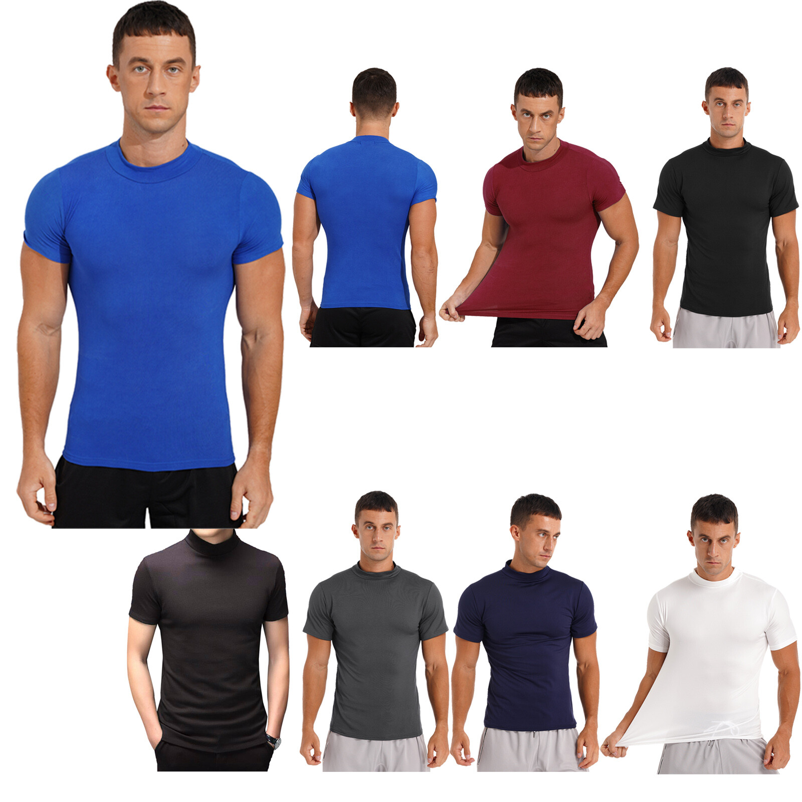 Men’s Short Sleeve T-shirt Casual Fit Basic Tops Mock Neck Pullover Undershirt